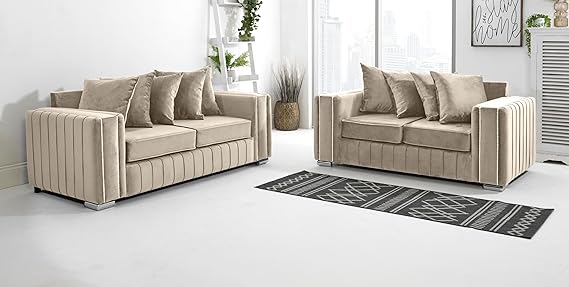 Layla Plush Velvet 5-Seater Corner Sofa Set – Upholstered Fullback Sofas for Living Room