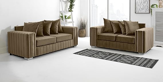 Layla Plush Velvet 5-Seater Corner Sofa Set – Upholstered Fullback Sofas for Living Room