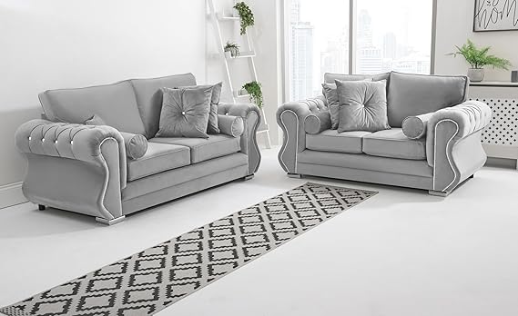 Matrix Falcon Plush Velvet Sofa – Diamond Studded Arms – Foam Seat Cushions – Button Tufted Detailing – 2 Seater, 3 Seater, 3+2 Set, Armchair & Corner Sofa Options