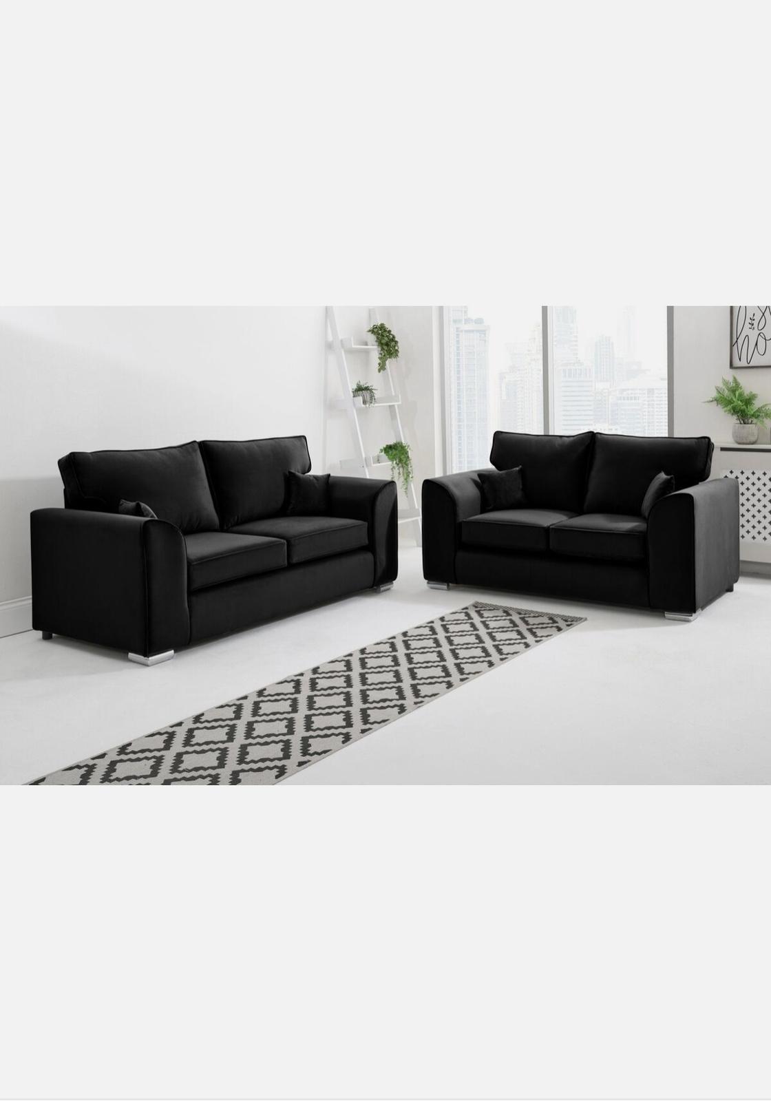 Dylan Plush Velvet Sofa Set – 2 & 3 Seater, Corner Sofa, Swivel Chair – Classic Blue Scatterback Sofas for Living Room