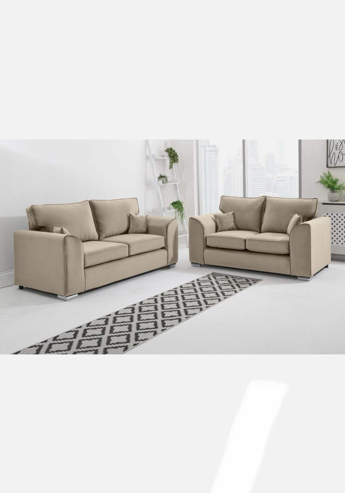 Dylan Plush Velvet Sofa Set – 2 & 3 Seater, Corner Sofa, Swivel Chair – Classic Blue Scatterback Sofas for Living Room