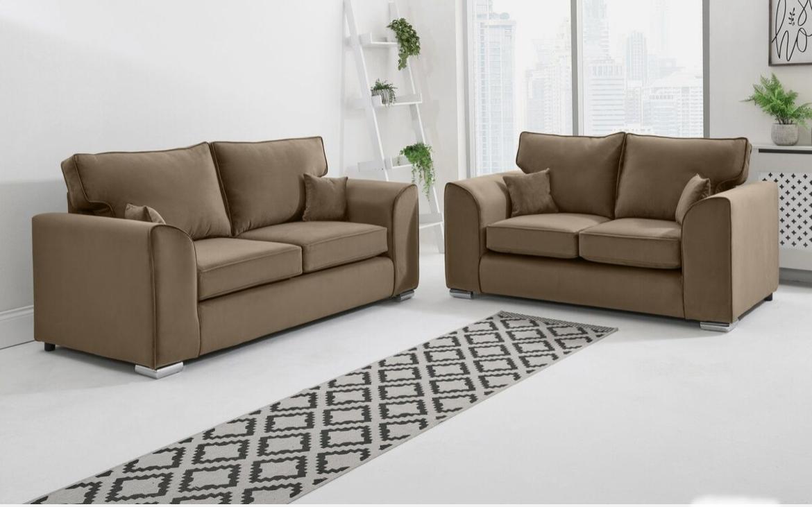 Dylan Plush Velvet Sofa Set – 2 & 3 Seater, Corner Sofa, Swivel Chair – Classic Blue Scatterback Sofas for Living Room