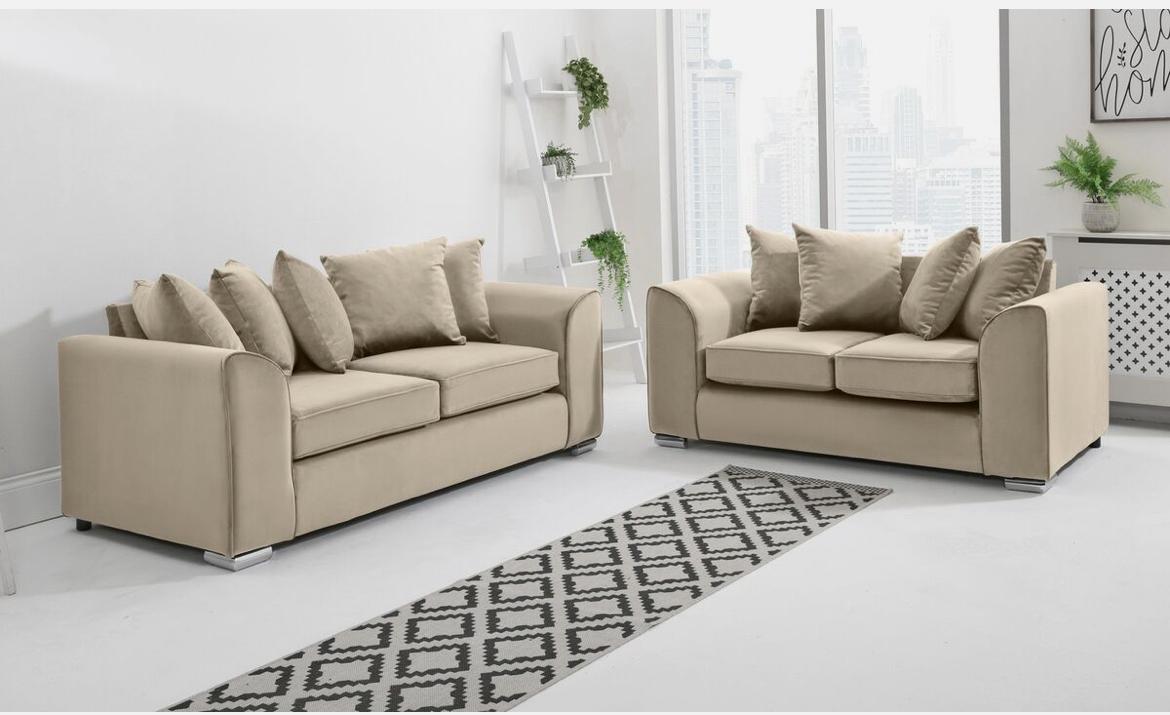 Dylan Plush Velvet Sofa Set – 2 & 3 Seater, Corner Sofa, Swivel Chair – Classic Blue Scatterback Sofas for Living Room