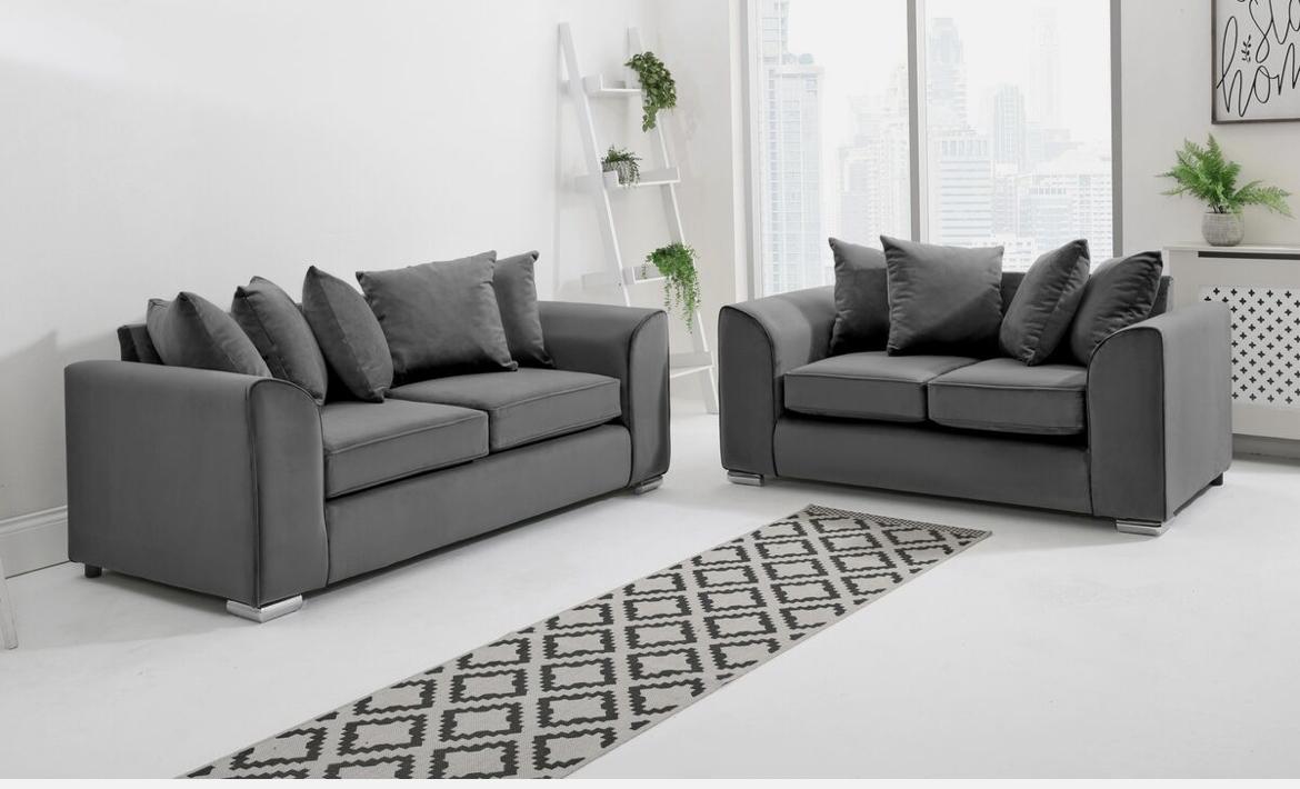 Dylan Plush Velvet Sofa Set – 2 & 3 Seater, Corner Sofa, Swivel Chair – Classic Blue Scatterback Sofas for Living Room