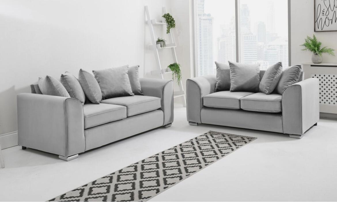 Dylan Plush Velvet Sofa Set – 2 & 3 Seater, Corner Sofa, Swivel Chair – Classic Blue Scatterback Sofas for Living Room