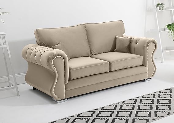 Matrix Falcon Plush Velvet Sofa – Diamond Studded Arms – Foam Seat Cushions – Button Tufted Detailing – 2 Seater, 3 Seater, 3+2 Set, Armchair & Corner Sofa Options