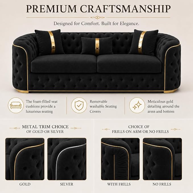 Ambassador Sofa Chesterfield Toronto Metal Trim Fabric - Corner Sofa for Living room