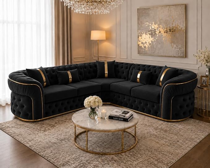 Ambassador Sofa Chesterfield Toronto Metal Trim Fabric - Corner Sofa for Living room