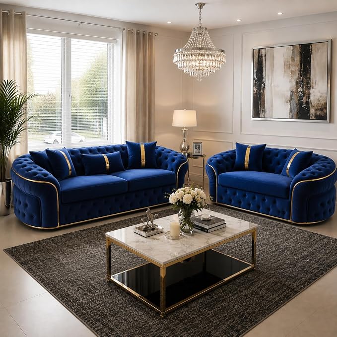 Ambassador Sofa Chesterfield Toronto Metal Trim Fabric - Corner Sofa for Living room