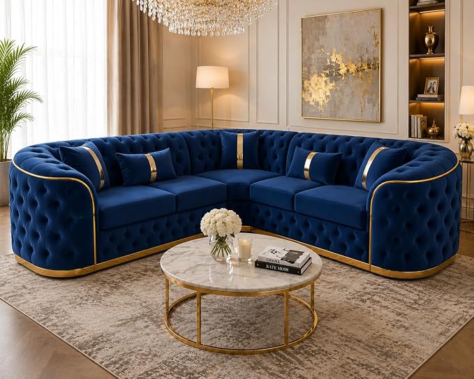 Ambassador Sofa Chesterfield Toronto Metal Trim Fabric - Corner Sofa for Living room