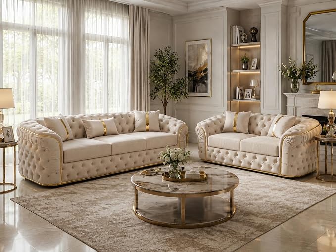 Ambassador Sofa Chesterfield Toronto Metal Trim Fabric - Corner Sofa for Living room