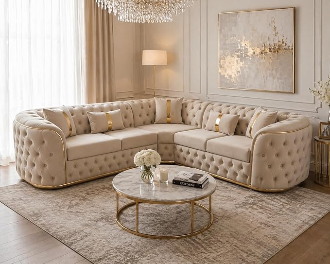 Ambassador Sofa Chesterfield Toronto Metal Trim Fabric - Corner Sofa for Living room