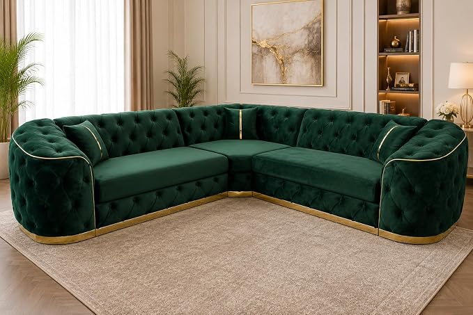 Ambassador Sofa Chesterfield Toronto Metal Trim Fabric - Corner Sofa for Living room