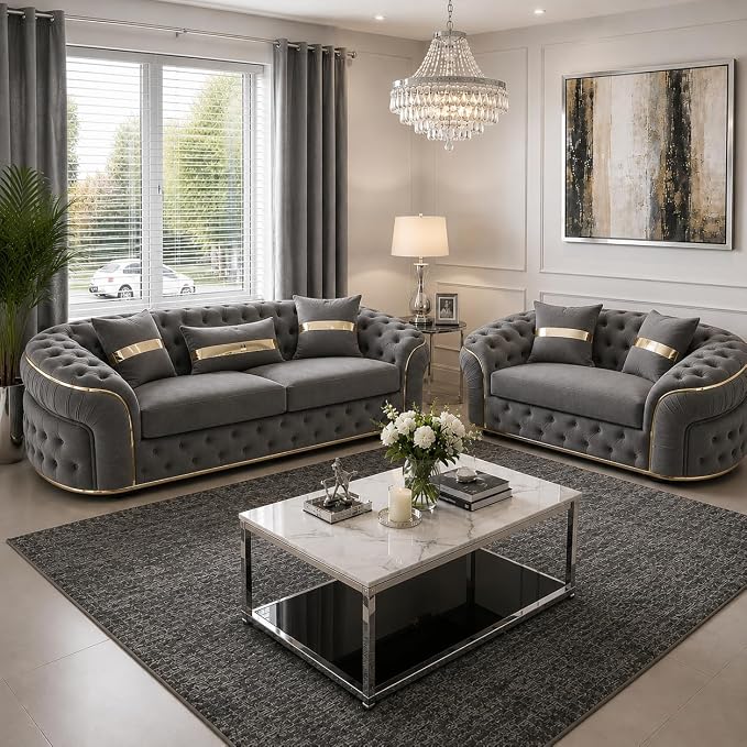 Ambassador Sofa Chesterfield Toronto Metal Trim Fabric - Corner Sofa for Living room