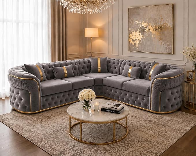 Ambassador Sofa Chesterfield Toronto Metal Trim Fabric - Corner Sofa for Living room