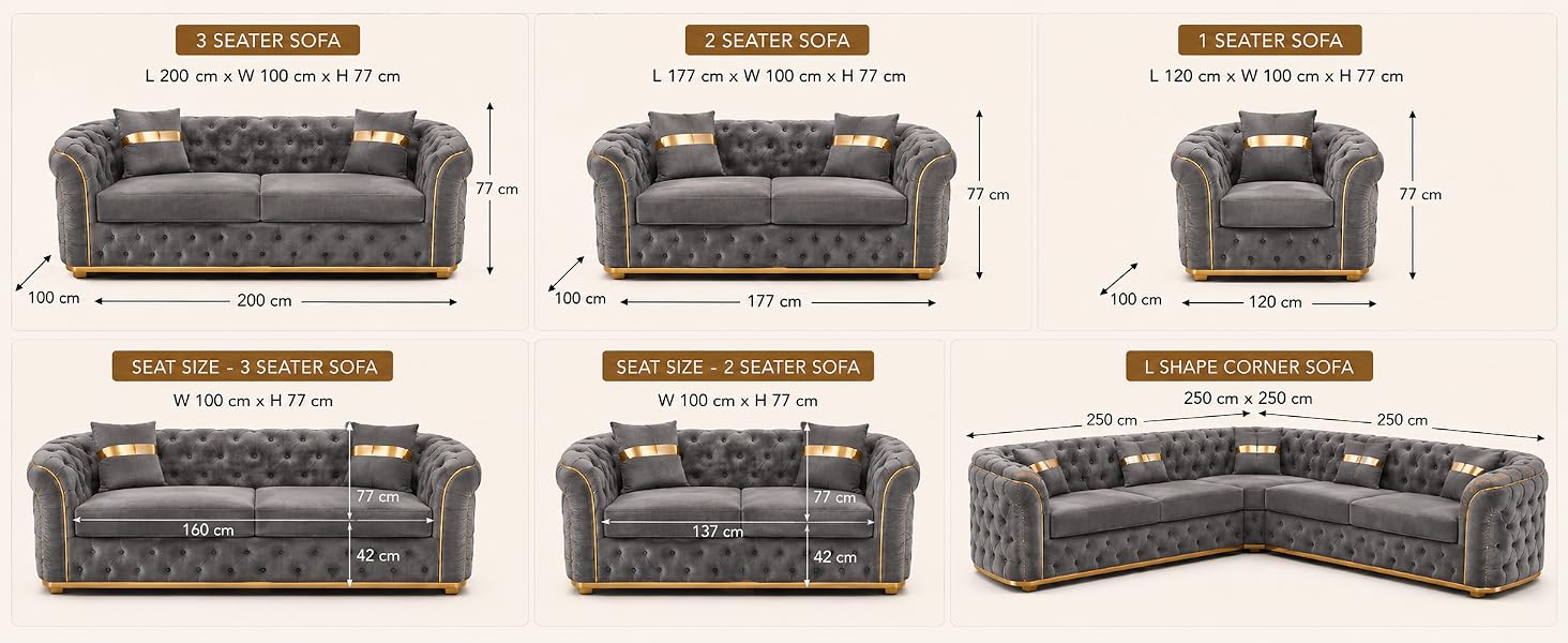 Ambassador Sofa Chesterfield Toronto Metal Trim Fabric - Corner Sofa for Living room