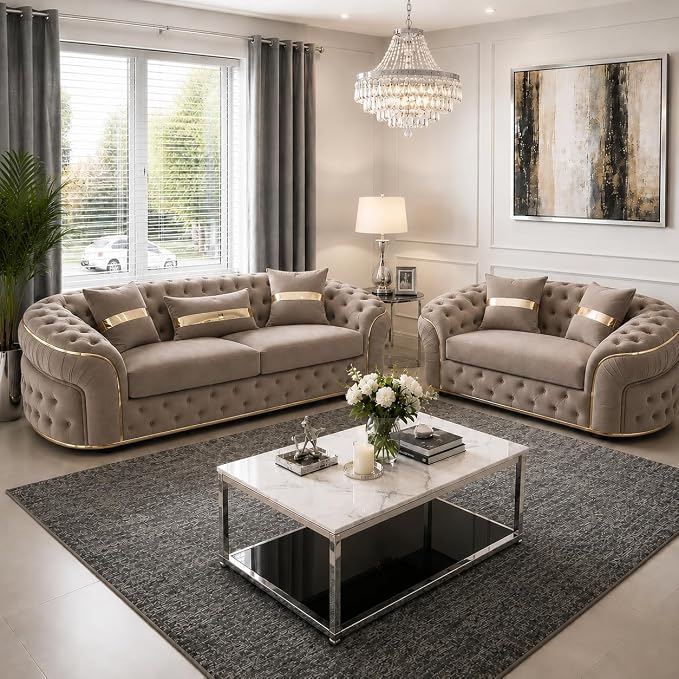 Ambassador Sofa Chesterfield Toronto Metal Trim Fabric - Corner Sofa for Living room