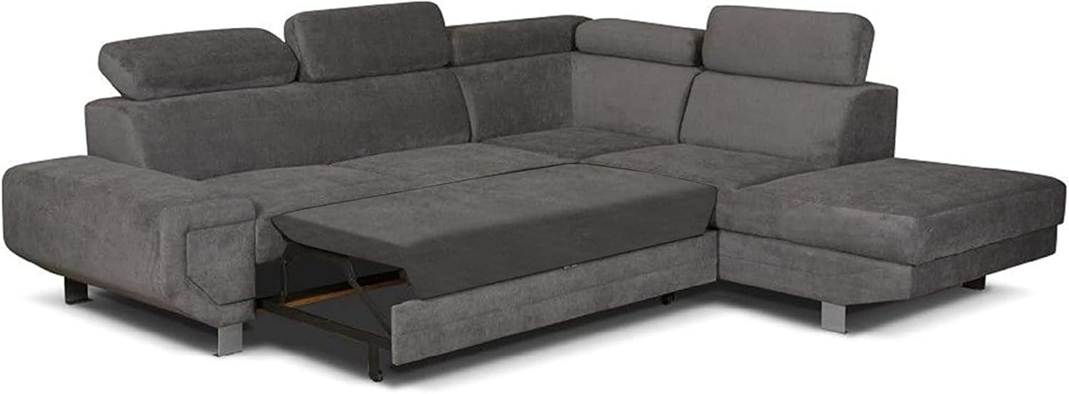 Artic Corner Grey Color Sofa Bed With Storage - Premium Quality Fabric - Right and Left Arm Sofa Bed (Right Arm)