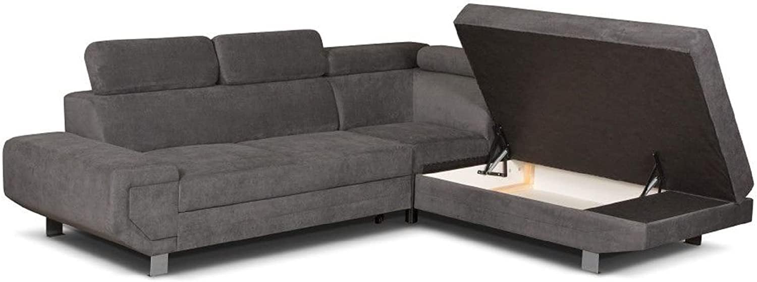 Artic Corner Grey Color Sofa Bed With Storage - Premium Quality Fabric - Right and Left Arm Sofa Bed (Right Arm)