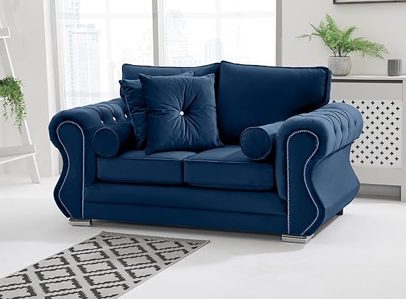 Matrix Falcon Plush Velvet Sofa – Diamond Studded Arms – Foam Seat Cushions – Button Tufted Detailing – 2 Seater, 3 Seater, 3+2 Set, Armchair & Corner Sofa Options