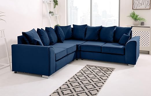 Dylan Plush Velvet Sofa Set – 2 & 3 Seater, Corner Sofa, Swivel Chair – Classic Blue Scatterback Sofas for Living Room