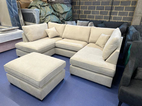 Cinema Sofa U Shape Sofa Living Room Corner Suite with Footstool  (Available in Plush ,  Beige, Charcoal, Cream, Grey)