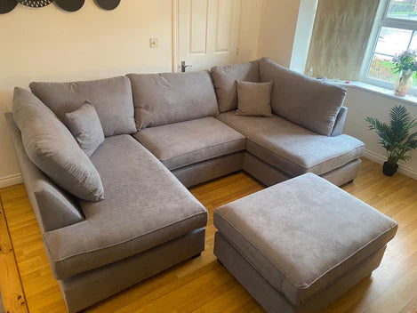 Cinema Sofa U Shape Sofa Living Room Corner Suite with Footstool  (Available in Plush ,  Beige, Charcoal, Cream, Grey)