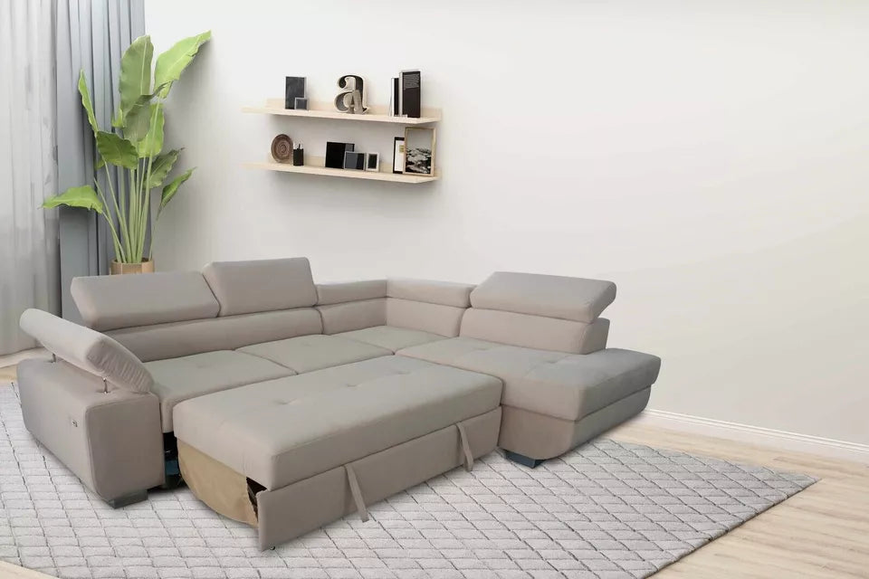 Artic Corner Grey Color Sofa Bed With Storage - Premium Quality Fabric - Right and Left Arm Sofa Bed (Right Arm)