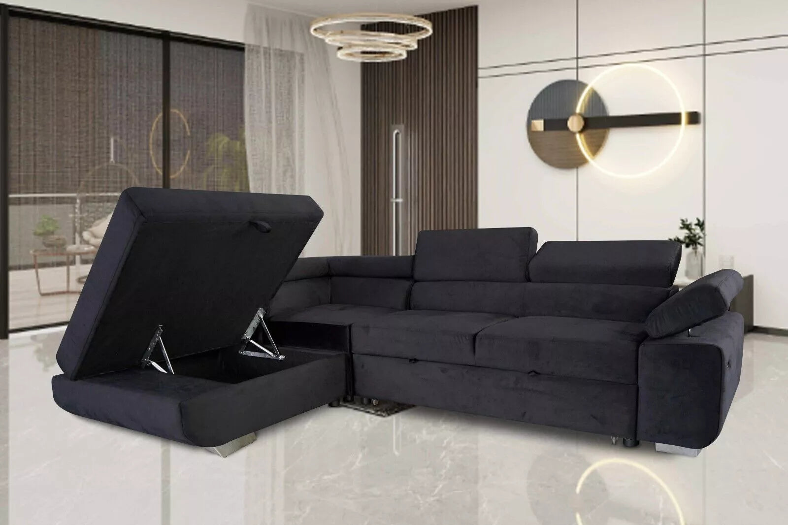 Artic Corner Grey Color Sofa Bed With Storage - Premium Quality Fabric - Right and Left Arm Sofa Bed (Right Arm)
