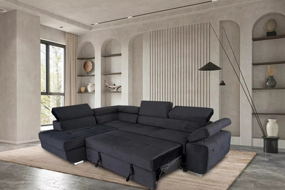 Artic Corner Grey Color Sofa Bed With Storage - Premium Quality Fabric - Right and Left Arm Sofa Bed (Right Arm)