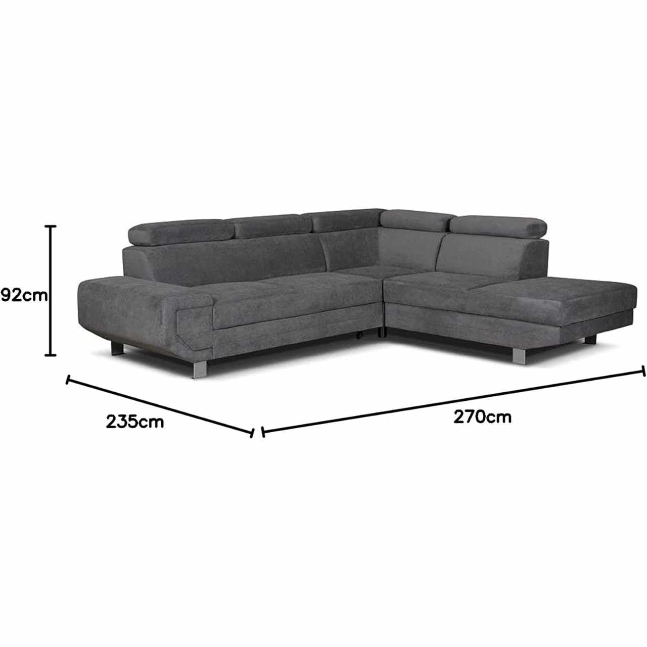 Artic Corner Grey Color Sofa Bed With Storage - Premium Quality Fabric - Right and Left Arm Sofa Bed (Right Arm)