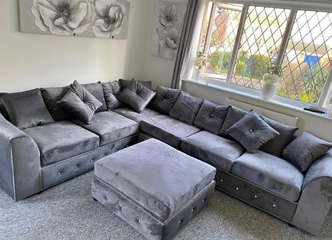 Dylan Plush Velvet Sofa Set – 2 & 3 Seater, Corner Sofa, Swivel Chair – Classic Blue Scatterback Sofas for Living Room