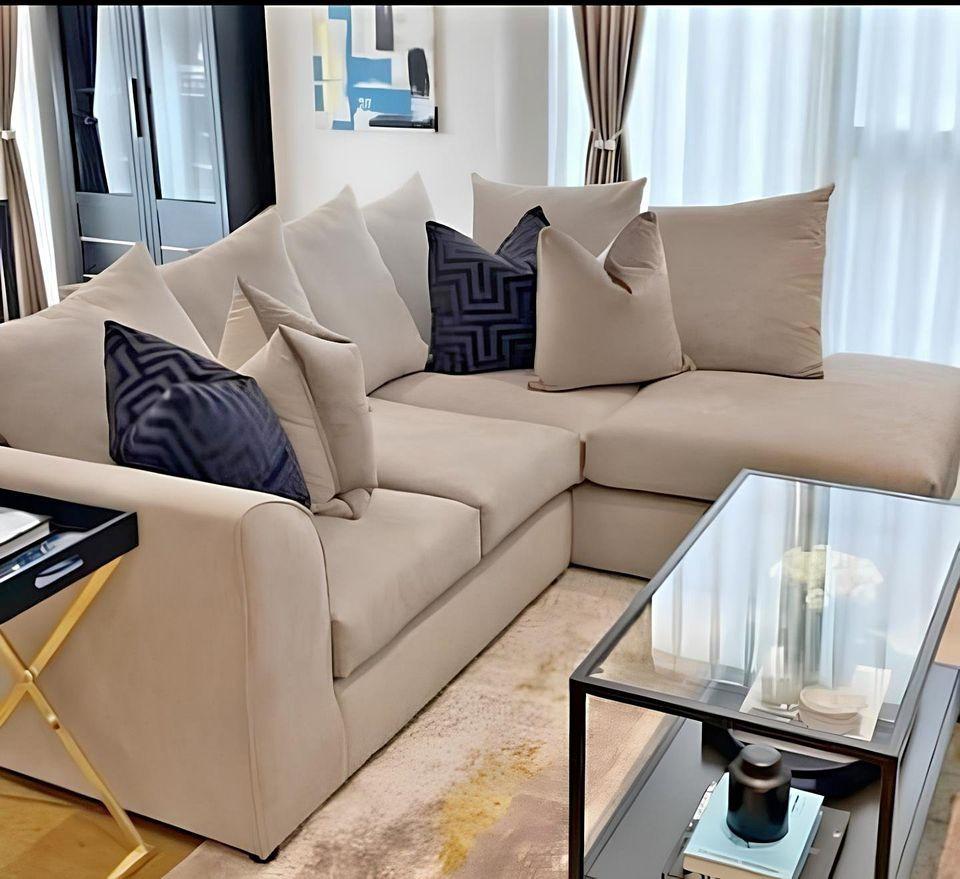 Dylan Plush Velvet Sofa Set – 2 & 3 Seater, Corner Sofa, Swivel Chair – Classic Blue Scatterback Sofas for Living Room