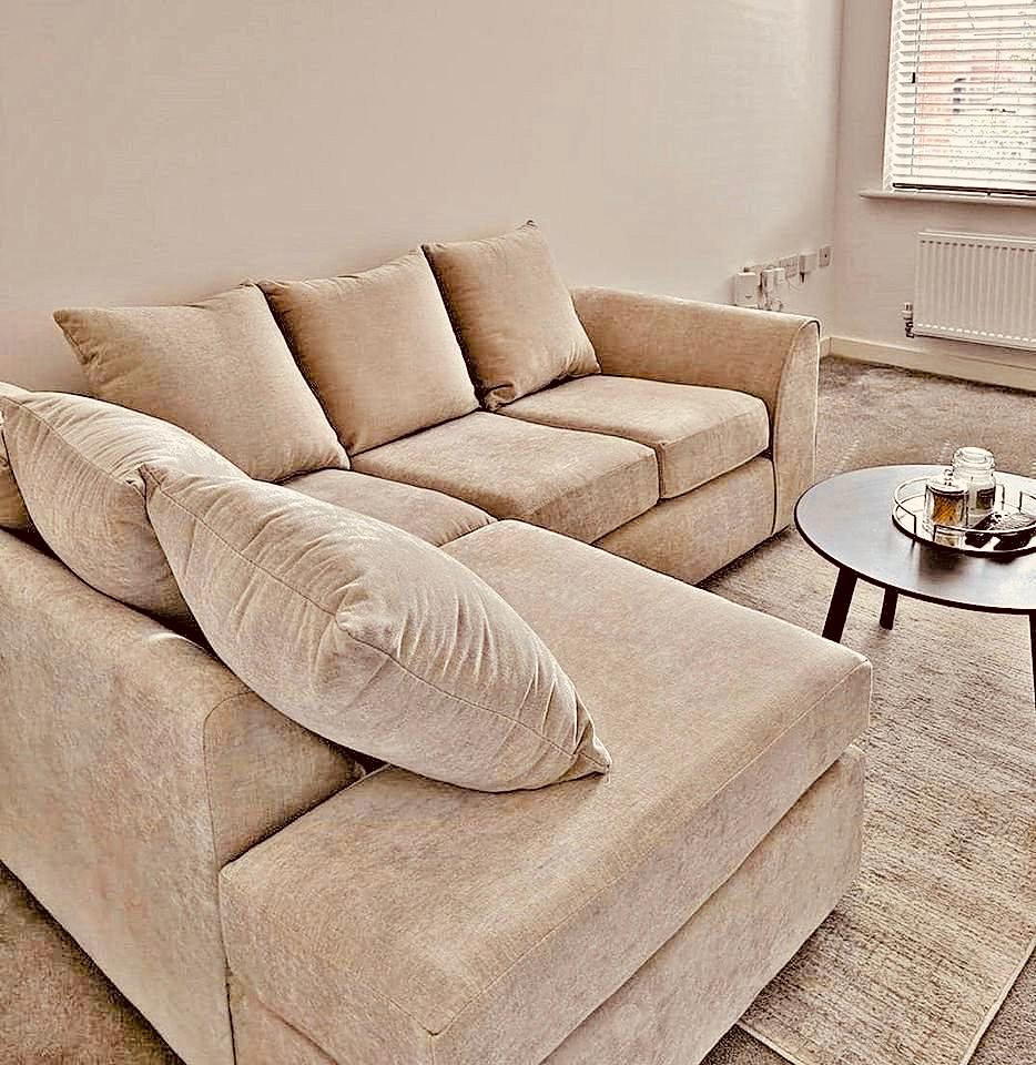 Dylan Plush Velvet Sofa Set – 2 & 3 Seater, Corner Sofa, Swivel Chair – Classic Blue Scatterback Sofas for Living Room