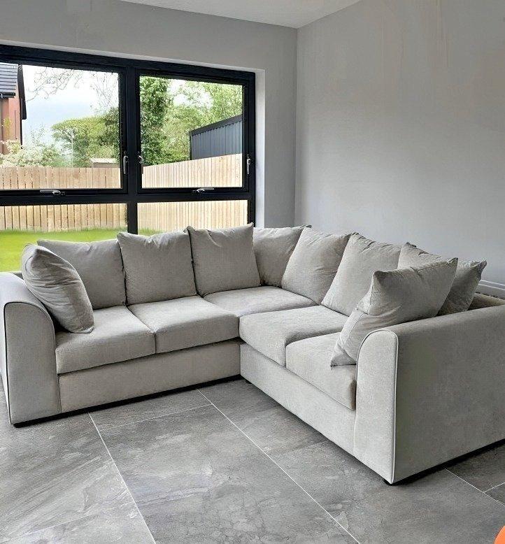 Dylan Plush Velvet Sofa Set – 2 & 3 Seater, Corner Sofa, Swivel Chair – Classic Blue Scatterback Sofas for Living Room