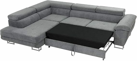 Artic Corner Grey Color Sofa Bed With Storage - Premium Quality Fabric - Right and Left Arm Sofa Bed (Right Arm)