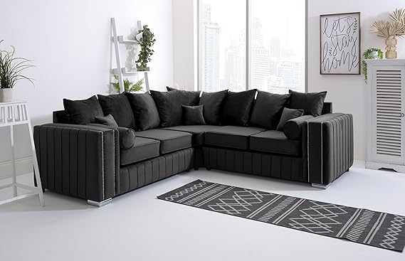 Layla Plush Velvet 5-Seater Corner Sofa Set – Upholstered Fullback Sofas for Living Room