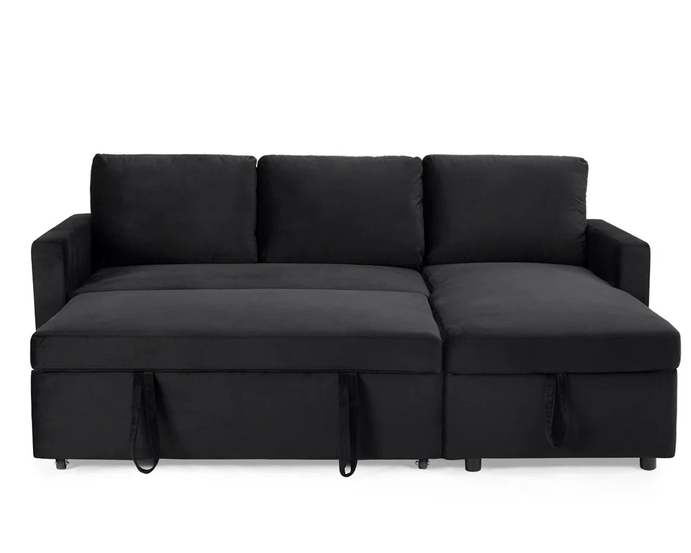 Luna Plush Velvet 3-Seater L-Shaped Corner Storage Sofa Bed - Pull Out 2 In 1 Sectional Sleeper | Convertible Sofa Bed with Hidden Storage | Universal Corner Sofa for Living Room