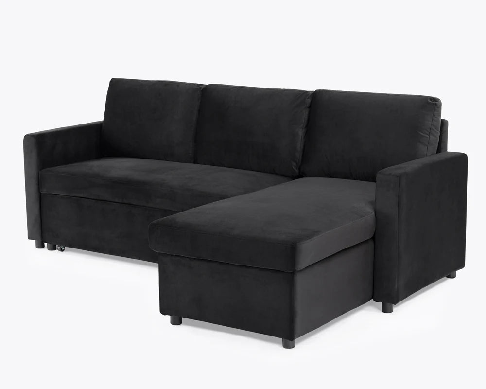 Luna Plush Velvet 3-Seater L-Shaped Corner Storage Sofa Bed - Pull Out 2 In 1 Sectional Sleeper | Convertible Sofa Bed with Hidden Storage | Universal Corner Sofa for Living Room