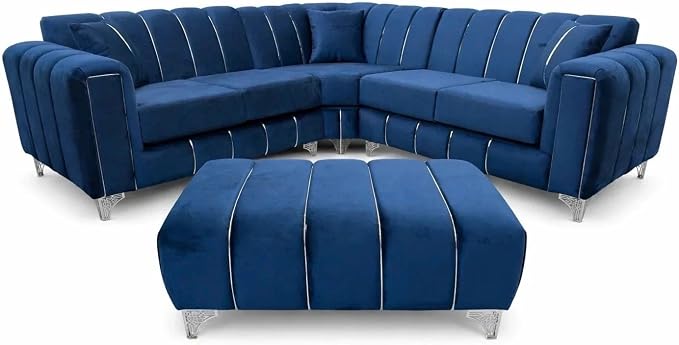 Turkish Corner Sofa Plush Velvet L Shape Sofa Set UK, Modern Upholstered Sectional Sofa with Metal Legs & Trim, Hardwood Frame, High Density Foam Seating, 4 Seater, Black