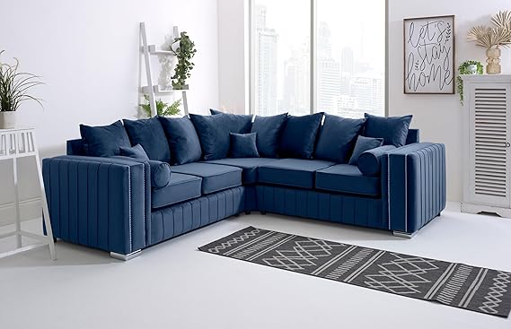 Layla Plush Velvet 5-Seater Corner Sofa Set – Upholstered Fullback Sofas for Living Room