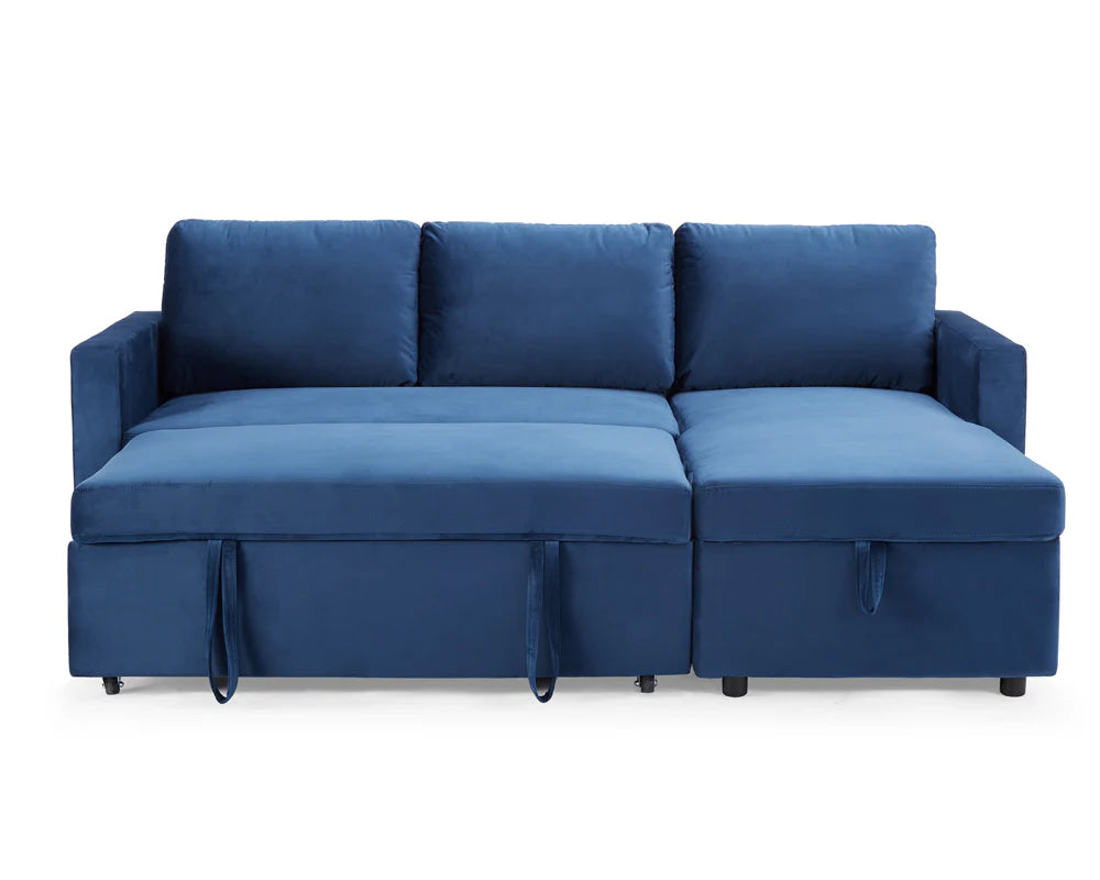 Luna Plush Velvet 3-Seater L-Shaped Corner Storage Sofa Bed - Pull Out 2 In 1 Sectional Sleeper | Convertible Sofa Bed with Hidden Storage | Universal Corner Sofa for Living Room