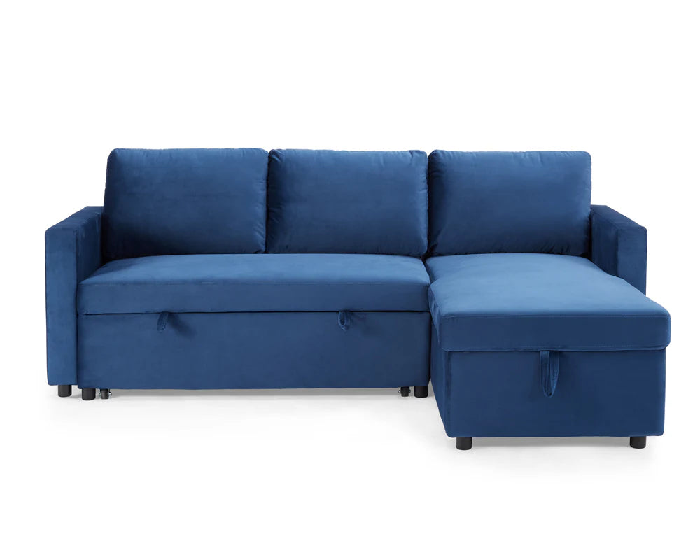 Luna Plush Velvet 3-Seater L-Shaped Corner Storage Sofa Bed - Pull Out 2 In 1 Sectional Sleeper | Convertible Sofa Bed with Hidden Storage | Universal Corner Sofa for Living Room