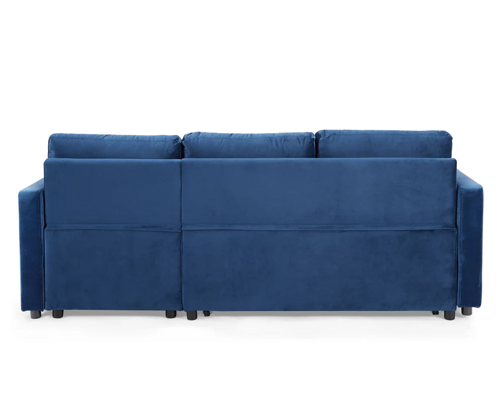 Luna Plush Velvet 3-Seater L-Shaped Corner Storage Sofa Bed - Pull Out 2 In 1 Sectional Sleeper | Convertible Sofa Bed with Hidden Storage | Universal Corner Sofa for Living Room