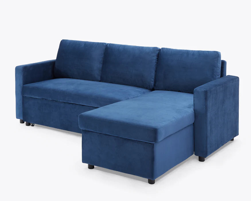 Luna Plush Velvet 3-Seater L-Shaped Corner Storage Sofa Bed - Pull Out 2 In 1 Sectional Sleeper | Convertible Sofa Bed with Hidden Storage | Universal Corner Sofa for Living Room