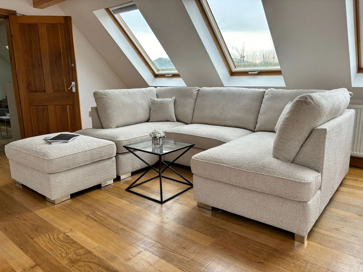 Cinema Sofa U Shape Sofa Living Room Corner Suite with Footstool  (Available in Plush ,  Beige, Charcoal, Cream, Grey)