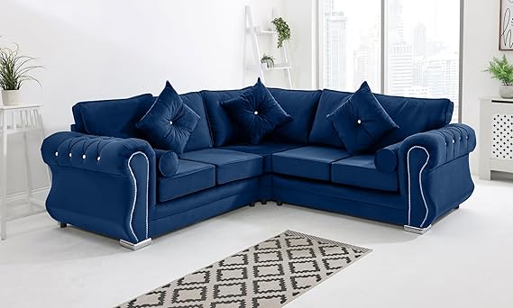 Matrix Falcon Plush Velvet Sofa – Diamond Studded Arms – Foam Seat Cushions – Button Tufted Detailing – 2 Seater, 3 Seater, 3+2 Set, Armchair & Corner Sofa Options