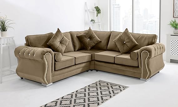 Matrix Falcon Plush Velvet Sofa – Diamond Studded Arms – Foam Seat Cushions – Button Tufted Detailing – 2 Seater, 3 Seater, 3+2 Set, Armchair & Corner Sofa Options