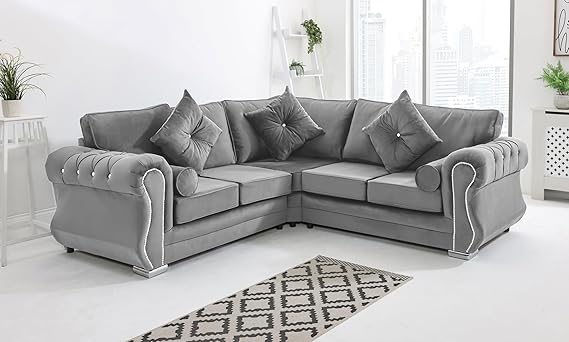 Matrix Falcon Plush Velvet Sofa – Diamond Studded Arms – Foam Seat Cushions – Button Tufted Detailing – 2 Seater, 3 Seater, 3+2 Set, Armchair & Corner Sofa Options