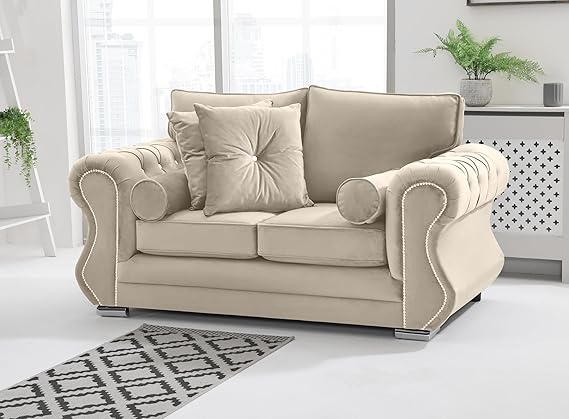 Matrix Falcon Plush Velvet Sofa – Diamond Studded Arms – Foam Seat Cushions – Button Tufted Detailing – 2 Seater, 3 Seater, 3+2 Set, Armchair & Corner Sofa Options
